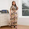 Casual Kleider Frauen Eid Muslim Stehkragen Kurzarm Party Kleid Hohe Taille Druck Vestidos Dubai Lange Robe Rüschen Patchwork