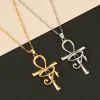 Viking Crystal Eye Cross Ankh Necklace For Women Men Amulet Religion Punk Vintage Jewelry Evil Eye 14K Gula guldkedjor Halsband