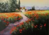 Modernes Ölgemälde auf Leinwand für die Wand, impressionistisches Landschaftskunstwerk, Feld mit Mohnblumen, Blumenkunstbild für Hoteldekoration