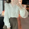 Damesblouses Herfst Lange Mouw V-hals Kanten Shirt Dames Mode Casual Ruche Elegante Blouse Koreaanse Kleding Slanke Tops Blusa Mujer 29520