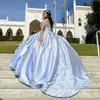 Лавандовое бальное платье с открытыми плечами, платья Quinceanera, 3D аппликации, корсетное платье из бисера, длинные платья для выпускного вечера для девочек, халат принцессы Femme