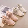 Laarzen Meisjes Sneeuw 2023 Winter Peuter Kids Fashion Brand Prinses Chelsea Enkel Baby Warm Bont Schoenen Kinderen Bowtie Zacht 231216