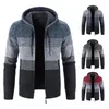 Jaquetas masculinas outono inverno hoodie homens camisola casaco lã quente coreano listrado elegante com capuz cardigan masculino outwear