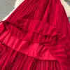 Party Dresses European Vintage Maxi For Women Elegant Half-high-neck Puff Sleeve Female Pleated Dress Chiffon Long Vestidos Dropship