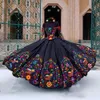 Dresses Embroidery Charro Quinceanera Mexico Long Sleeves Sweet 16 Off The Shoulder Satin Vintage Special Ocn Dress For Women Girls 2024