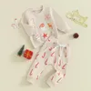 Set di abbigliamento Set di pantaloni nati per neonata Felpa con stampa di canna da biscotto natalizio e tute per bambini elastiche in vita