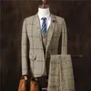 Męskie garnitury Blazers Men Business Formal Slim Fit Prom Mężczyzna Butik Plaid Design Design Dress Kurtka Kamizelka 3 sztuki Zestaw 231216
