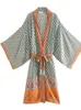 Traje de baño para mujer Kimono de playa de gran tamaño con fajas Bohemio Vintage Slim Sexy Long Mujeres Manga grande Fringe Algodón Cover-Up