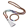Collier boucles d'oreilles ensemble 6MM perles en bois naturel 108 Japamala 7 Chakras pierre méditation Bracelets gland bouddhiste Mala femmes hommes chapelet