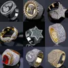 Bagues glacées en or 14 carats pour hommes, bijoux Hip Hop, scintillants, Cool, pierre de zircone, de luxe, Deisnger, pour hommes, cadeaux 212y