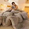 Conjuntos de cama Super Macio Lã de Ovelha Colcha Inverno Espessado Consolador Calor Algodão Único Lado Cabelo Longo Rei Rainha Full Size Cobertores 231216