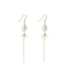 Lii Ji – boucles d'oreilles pendantes en forme de perle, style Boho, en or 14 carats, ne se décolore pas, longs glands, bijoux d'eau douce, cadeau pour femmes