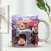 Mugs 3D Ceramic Sewing Mug Coffee With Floral Pattern Novelty Aesthetic For Birthday Christmas Gifts