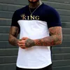 Herr t shirts street mode t-shirt 3d king tryck kort ärm smala fit kläder k randiga toppar överdimensionerade sommar brittiska stil tees man