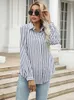 Kadın bluzları jim nora bahar ve sonbahar mevsimleri konforlu uzun kollu zarif çizgili blusas para mujer moda 2023