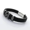 12MM Wide Braided Retro Genuine Leather Bracelet For Men Stainless steel H Bead Bracelets with Magnet Clasp343K