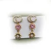 럭셔리 디자이너 Long Dangle Chandelier Earrings 걸스 핑크 다이아몬드 꽃 모양 드롭 귀걸이 311b