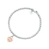 TIFF 100% 925 Silver 4mm rund pärla kärlek hjärtformad armband kvinnlig förtjockad silverbottenplätering för flickvän souvenir presentmode