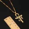 Egyptian Ankh 14k Yellow Gold Cross Pendant Necklace for Women Men Amulet Eye of Horus Symbol of Life Cross Necklaces African Jewelry Gifts