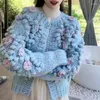 Women's Knits Harajuku Crop Cardigans tricotés femmes 3D fleur pull manteau doux simple boutonnage tricots vestes coréen pull ample