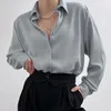 Women's Blouses Casual Tops Single-breasted Blouse Autumn Avocado Green Loose Shirt Women Turn Down Collar Long Sleeve Clothes 28682