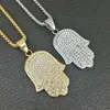 Mens lucky hamsa hand hanger ketting hiphop Rock stijl Volledige zirconia 24 touw ketting zilver vergulde cz mannen neckla256U