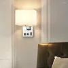 Wall Lamp El Bedside Reading With USB American Fabric Guest Room Plug Bedroom Led