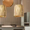 Lampy wiszące podgrzewane światła bambusowe do salonu dziedziniec retro dekoracje żyrandole restauracja