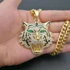 Hip Hop Strasssteine gepflastert Bling Iced Out GoldEdelstahl Big Tiger Anhänger Halskette für Männer Rapper Schmuck mit kubanischer Kette253R