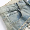 Dubbelzijdige geborduurde sticker Blauwe uitlopende jeans voor mannen Mode Fringe Patches Patchwork Broek Slim-Fit Rechte Wijde Pijpen Broek