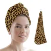 Asciugamano con stampa leopardata Cheetah Art Berretto per capelli ad asciugatura rapida Cappello per asciugatura da ragazza Bagno in microfibra asciutto