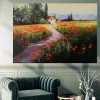 Modernes Ölgemälde auf Leinwand für die Wand, impressionistisches Landschaftskunstwerk, Feld mit Mohnblumen, Blumenkunstbild für Hoteldekoration