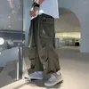 Erkek pantolon kargo çizim elastik bel bant büyük cepler erkek gevşek hip hop geniş bacak pantalonlar hombre