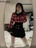 Two Piece Dress Preppy Style Sweet 2 Set Women Knitted Plaid Cropped Pullovers High Waist Pleated Mini Skirt Outfits Casual Fashion Suit 231216