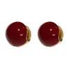 Hoop Earrings Fashion Sweet Burgundy Enamel For Women Girl Gold Color Metal Creative Two-sided Ear Buckle Party Gifts