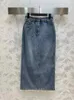 Rokken Mode Hoge Kwaliteit Terug Split Rechte Denim Rok Voor Vrouwen 2023 Herfst Casual Straat Applique Halverwege de Kuit Dame