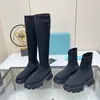 Botas de calcetín para mujeres diseñadoras Botas de lujo de tobillo de cuero Chelsea de cuero