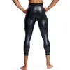 Calças femininas s homens couro elástico casual motociclista clube festa corpo shaper cintura treinador alto leggings fitness 9pts com bolsos 231216