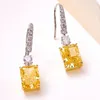 Boucles d'oreilles pendantes incroyable qualité supérieure mode S925 argent Sterling brillant cristal jaune naturel 3CT 7X9 pierre carrée femmes bijoux