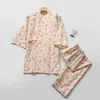 Vêtements ethniques Floral Kimono Pajamas Pure Coton Day Series Shew Sleeve Sorme à la maison Vêtements de sommeil Air Climatisation Sweat mince