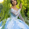 Robes de Quinceanera bleu ciel de luxe appliques de dentelle perles robe de bal douce 16 ans robe de princesse pour 15 ans vestidos de anos