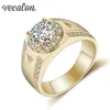Vecalon masculino jóias anel de banda de casamento 1 5ct diamante cz ouro amarelo preenchido 925 prata esterlina noivado dedo ring254p