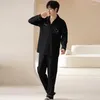 Pigiama da notte da uomo per uomo in cotone invernale nero cartone animato pantaloni a maniche lunghe casual homewear set da notte coreano