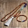 Collier boucles d'oreilles ensemble 6MM perles en bois naturel 108 Japamala 7 Chakras pierre méditation Bracelets gland bouddhiste Mala femmes hommes chapelet