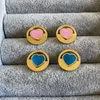 Luxury Designer Women Fashion Stud Gold Plated Stainless Steel Pink Heart Pendants Engagement Earrings Wholesale