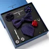 Gravatas atacado jacquard feriado presente gravata bolso quadrados cufflink conjunto gravata caixa acessórios de casamento escuro homem cinza dia de páscoa 231216