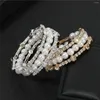 Charm Bracelets Elegant Imitation Pearl Bracelet For Women Multi-layer Stretchable Bangles Cuffs Gold Silver Color Bridal Jewelry Gift