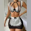 Sexy conjunto cosplay erótico renda lingerie mulheres empregada traje corpo kawaii role play outfit lolita mini saia com gargantilha sutiã uniforme 231216