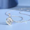 Kedjor kvinnor 999 sterling silver smycken runda virvel hängen halsband mode roterande kommer att dansa strass tröja kedja hals