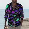 Camicie casual da uomo Camicia con stampa di Halloween Pipistrelli e fantasmi Design a maniche lunghe Camicette stile street Top oversize vintage autunnale